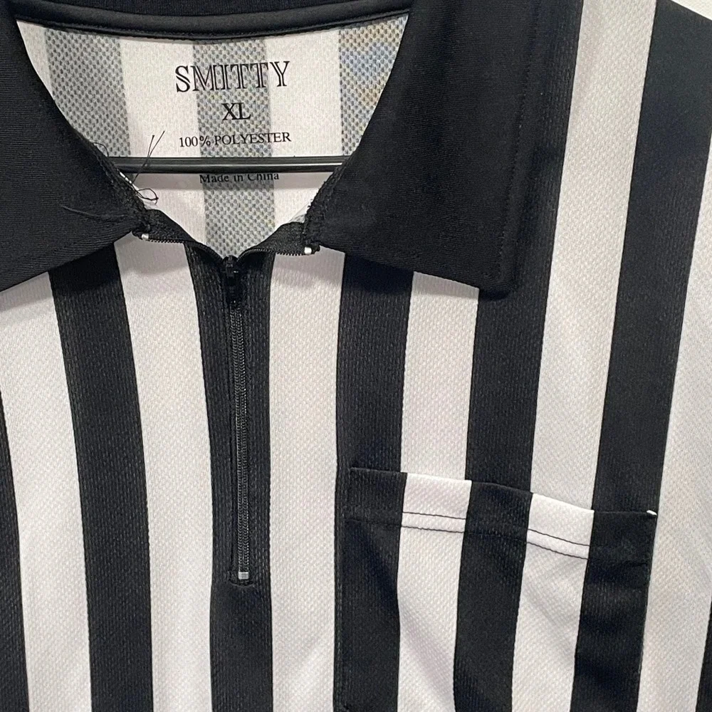 Smitty XL Referee Shirt Black White Striped Short‎ Sleeve Zip Up - Picture 2 of 7